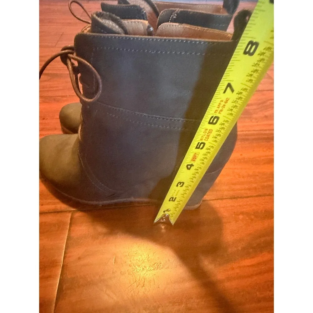 Biala Leather Wedge Ankle Boots Grey Lace Up Side Zip Booties Womens 39